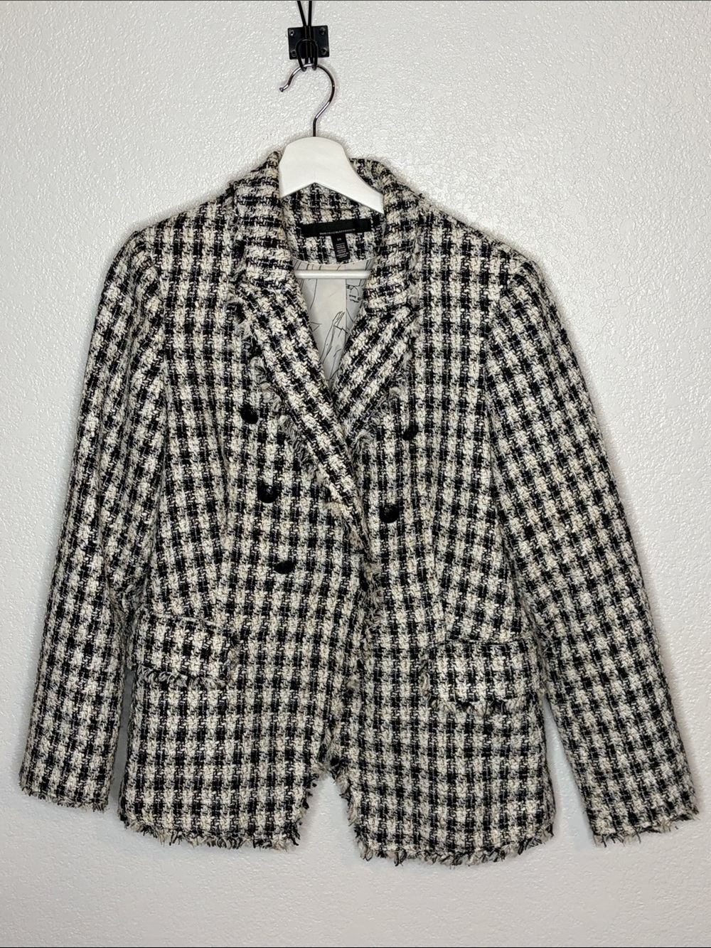 White House Black Market Black & White Tweed Studio Blazer Size 10 Career Wear